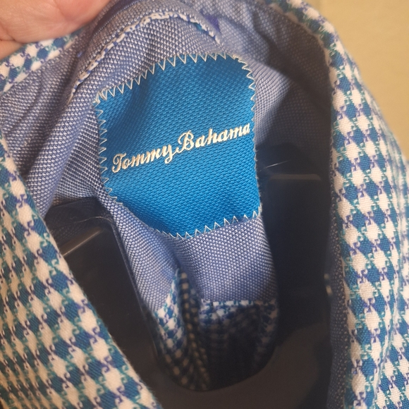 Tommy Bahama Navy and White Checkered Shirt. Size L. 100% Cotton - Picture 3 of 6